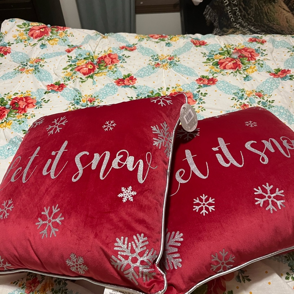 Holiday Red Pillows with Silver Snowflakes
